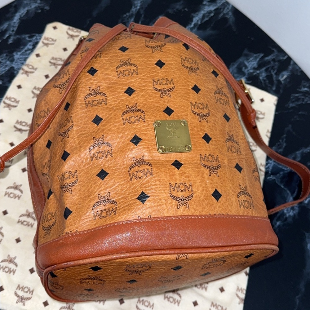 MCM Leather Bucket Drawstring Shoulder Bag AUTHENTIC - Picture 12 of 14